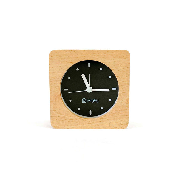 Bagby MINIMALIST Silent Alarm Clock showing clean white face with simple hour markers and no numerals