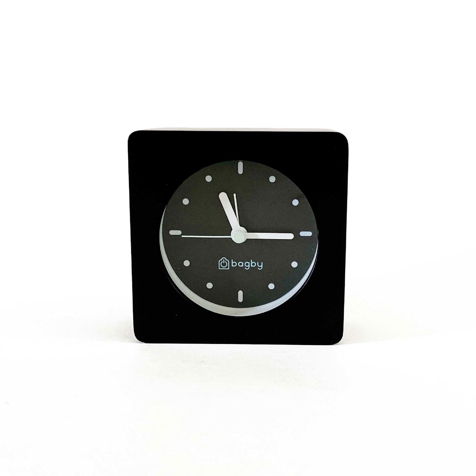 Bagby MINIMALIST Silent Alarm Clock on modern nightstand next to bed in contemporary bedroom