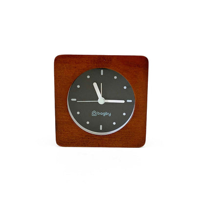 Close-up of Bagby MINIMALIST alarm clock face showing minimal hour markers and silent sweep hands