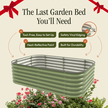 Gro-Rite No Tools Metal Raised Garden Bed in dark gray showing interlocking panel design