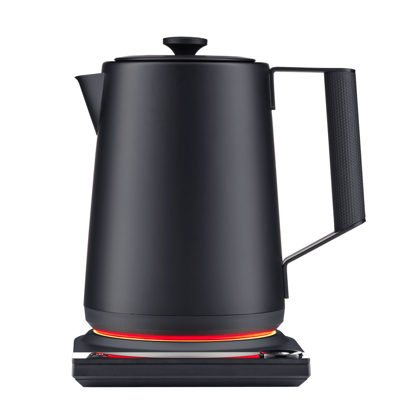 SAKI Luna Electric Kettle Pro in matte black with gooseneck spout and LCD display on cordless base