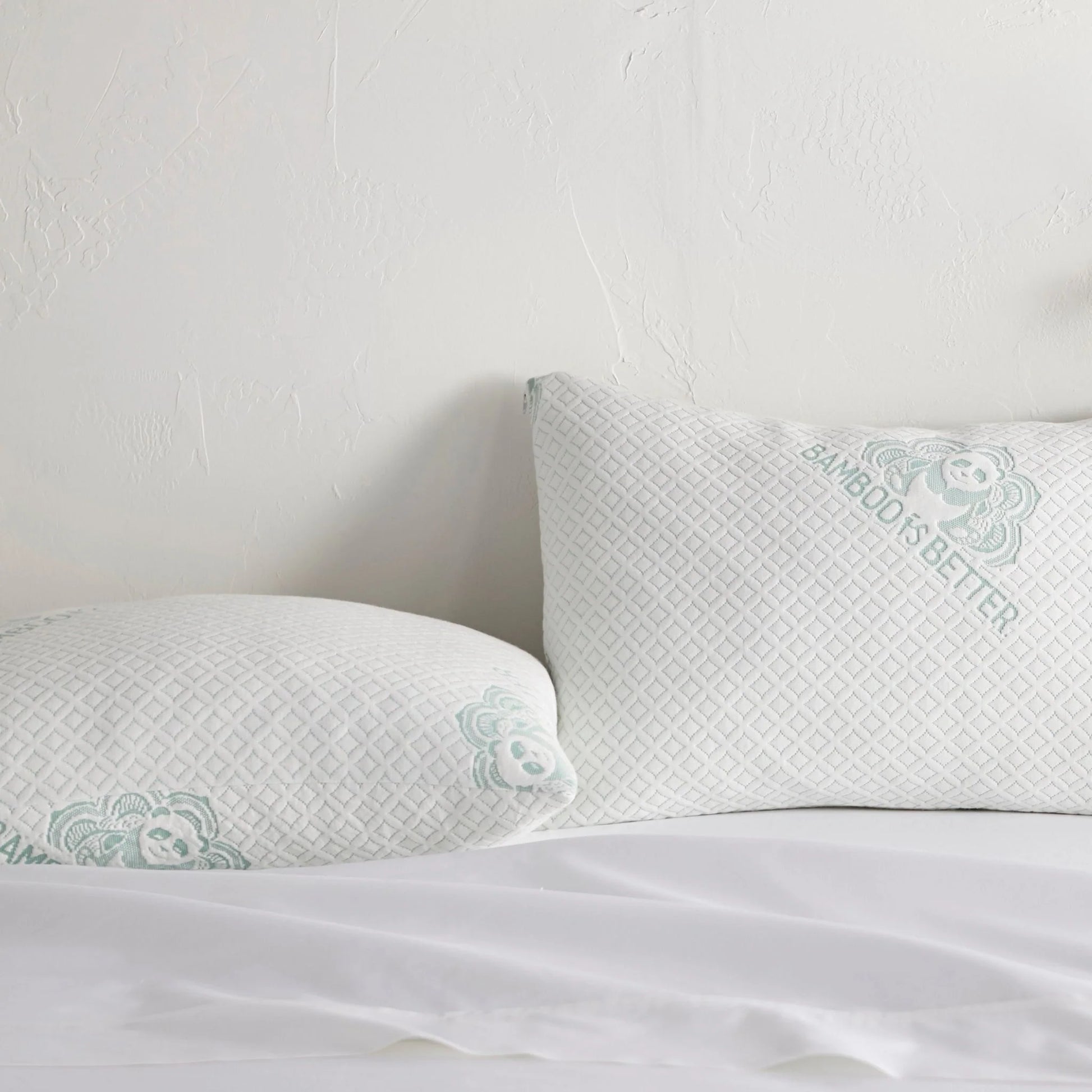 Adjustable Bamboo Cooling Pillow showing white bamboo viscose cover and rectangular queen size shape