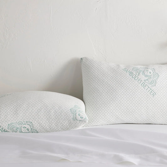 Adjustable Bamboo Cooling Pillow showing white bamboo viscose cover and rectangular queen size shape
