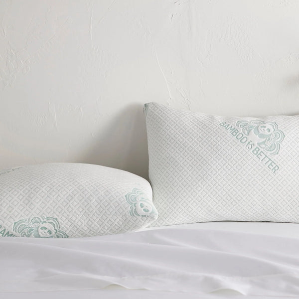 Adjustable Bamboo Cooling Pillow showing white bamboo viscose cover and rectangular queen size shape