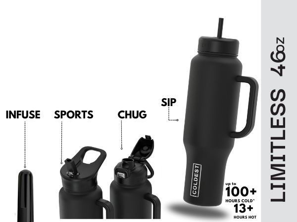 Person using COLDEST 46oz water bottle at gym, drinking from integrated straw